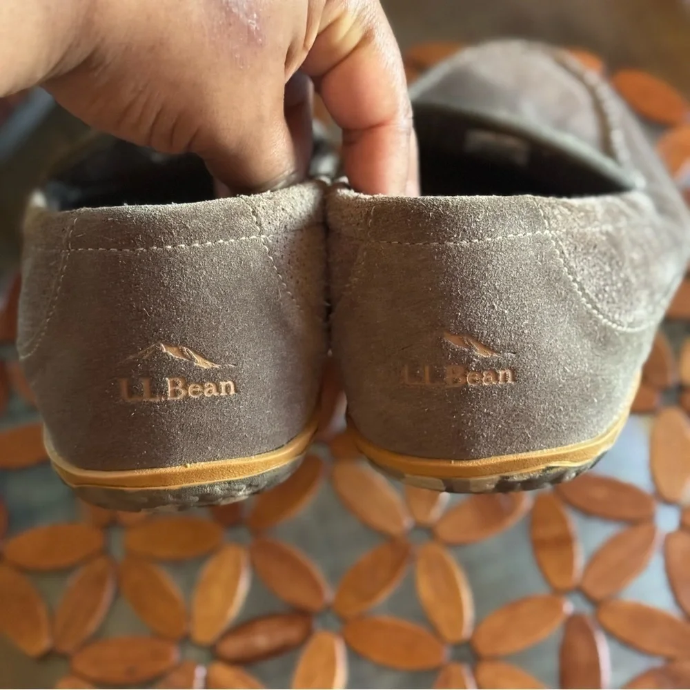 L.L. BEAN  Perforated Brown Suede Flannel Lined Camo Sole Mountain Slippers 14M